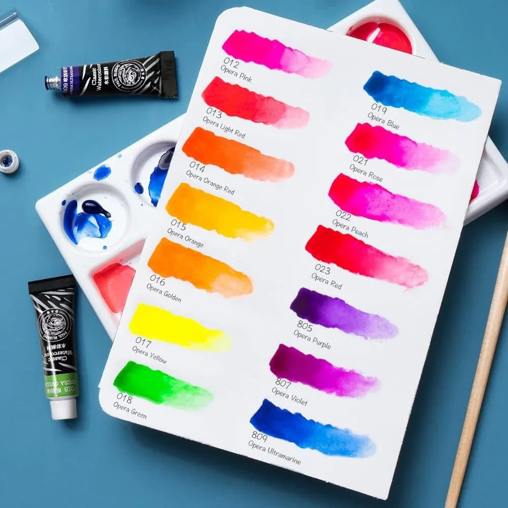 [[====Paul Rubens Watercolor Paint 14 Vibrant Neon Colors Watercolor Paint Set, Opera Series 5ml Each Tube with Watercolor Paper Cold Press, 20 Sheets