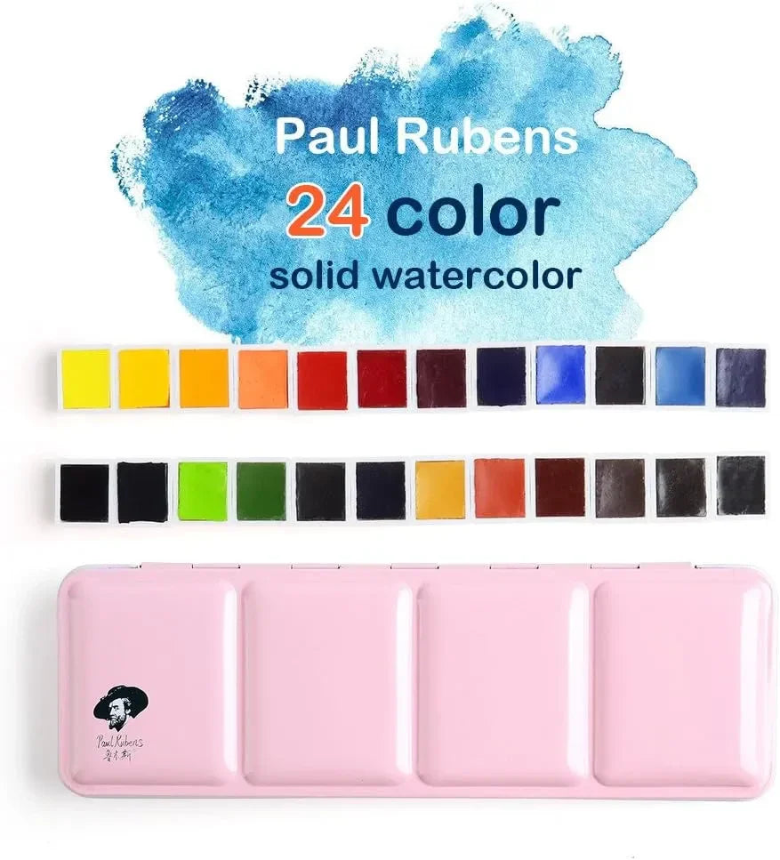 [[====Paul Rubens Watercolor Paint 14 Vibrant Neon Colors and 24 Vivid Colors with Portable Metal Box for Artists