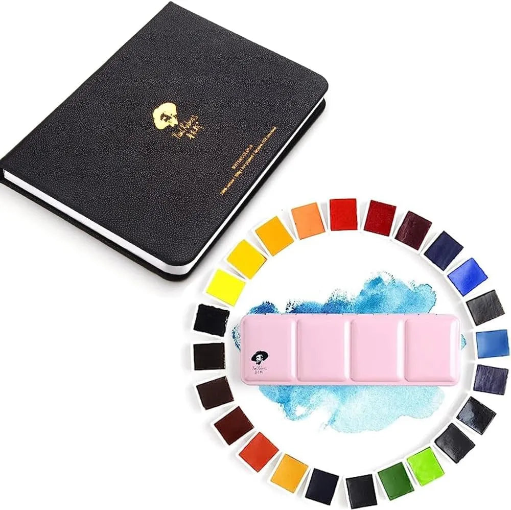 ======Paul Rubens Watercolor Paint Set Artist Grade 24 Vivid Colors,Hot Pressed Paper for Watercolors and Wet Media Block, 100 Percent Cotton, 7.68 x 5.31 inches