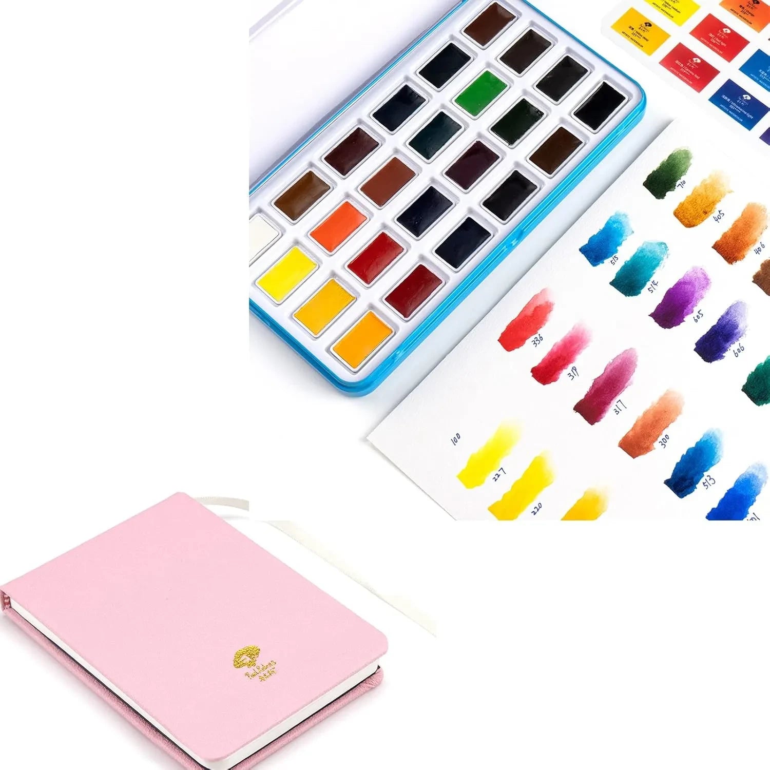 [[====Paul Rubens Watercolor Paint Set Full Pan, 24 Vivid Colors Water Coloring Paint in Pocket Box with Watercolor Journal, 100% Cotton 140 lb (300 GSM) Hot Pressed Watercolor Paper, 20 Sheets
