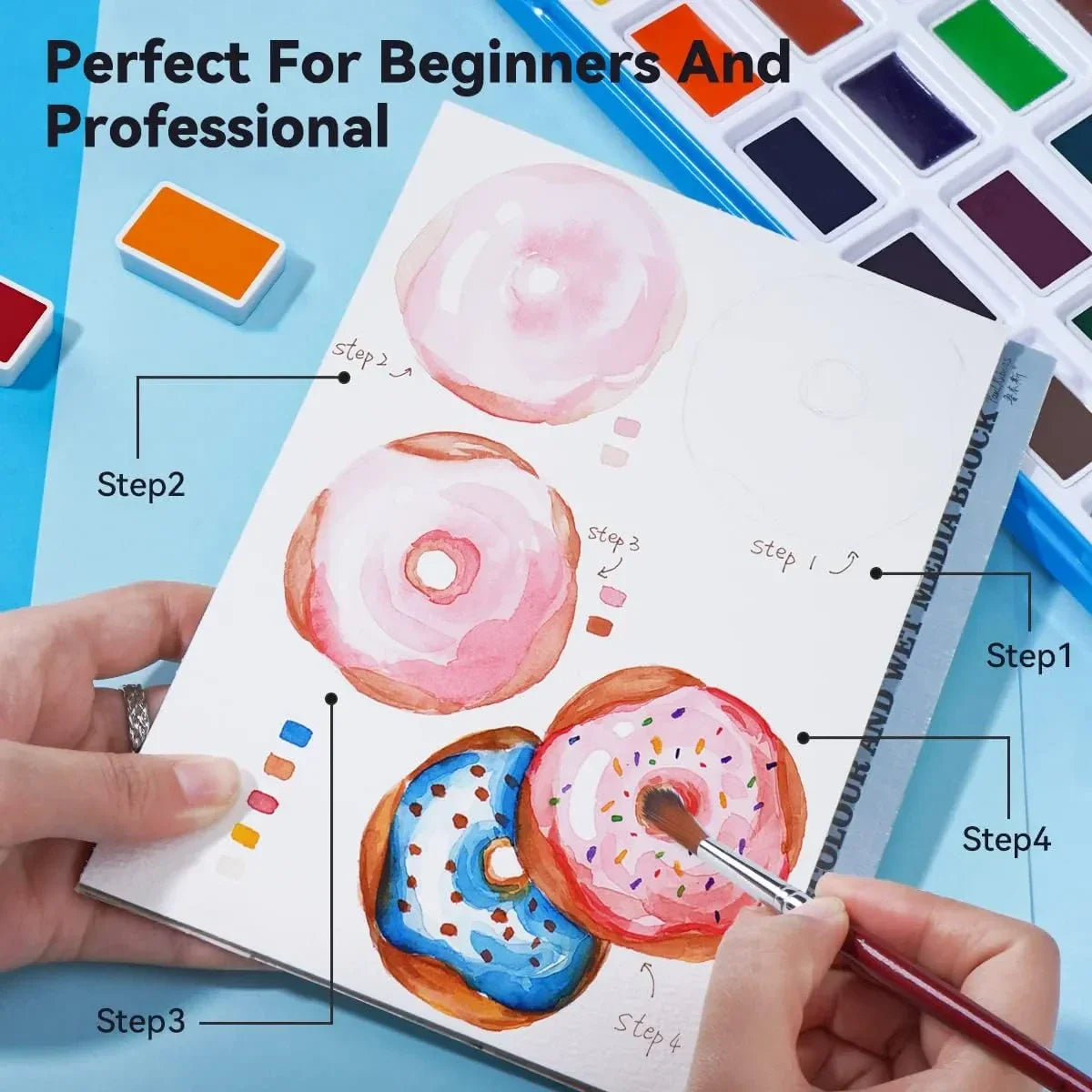 [[=====Paul Rubens Watercolor Paint Set Full Pan, 24 Vivid Colors Water Coloring Paint in Pocket Box with Art Supplies Watercolor Paper, 100% Cotton Hot Press Watercolor Journal 7.6??¨¤ x 5.3??¨¤, 20 Sheets