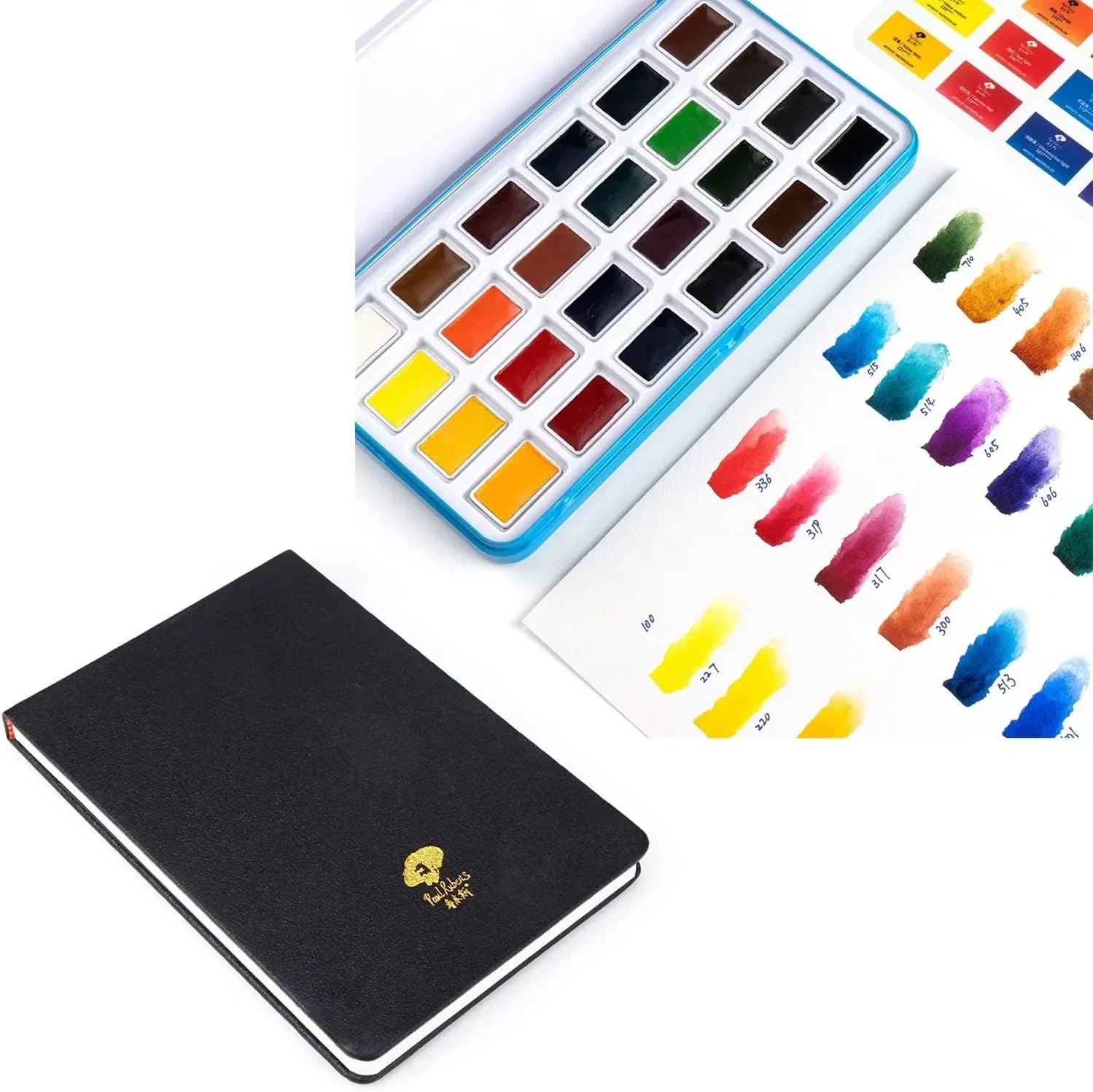 [[=====Paul Rubens Watercolor Paint Set Full Pan, 24 Vivid Colors Water Coloring Paint in Pocket Box with Art Supplies Watercolor Paper, 100% Cotton Hot Press Watercolor Journal 7.6??¨¤ x 5.3??¨¤, 20 Sheets