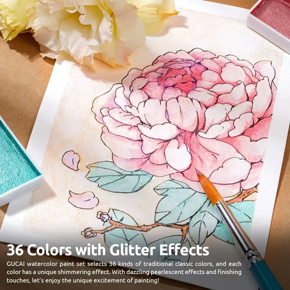 [[====Paul Rubens Watercolor Paint Set, 36 GUCAI Classical Pearlescent Colors & 24 colors Watercolor Paint Set