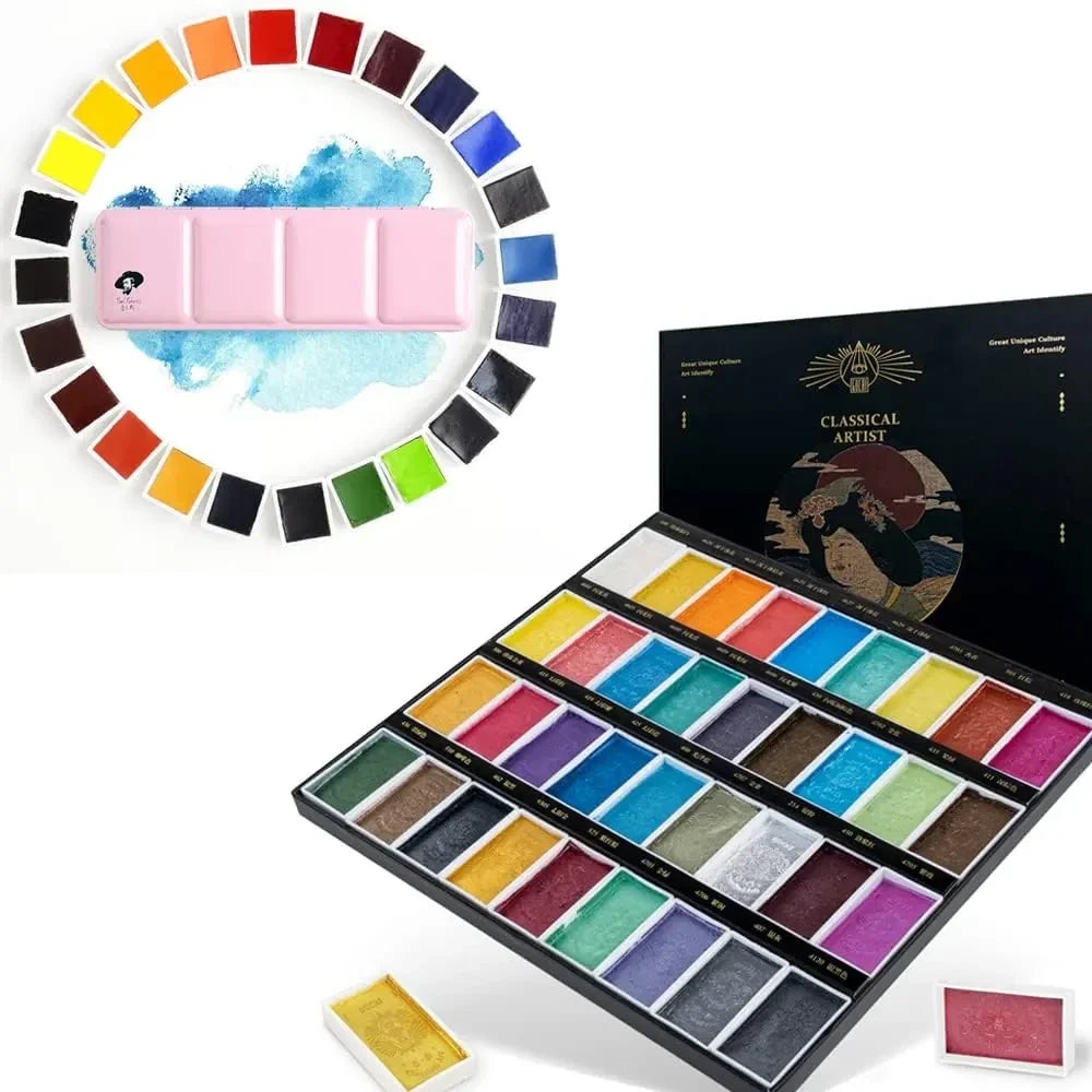 [[====Paul Rubens Watercolor Paint Set, 36 GUCAI Classical Pearlescent Colors & 24 colors Watercolor Paint Set