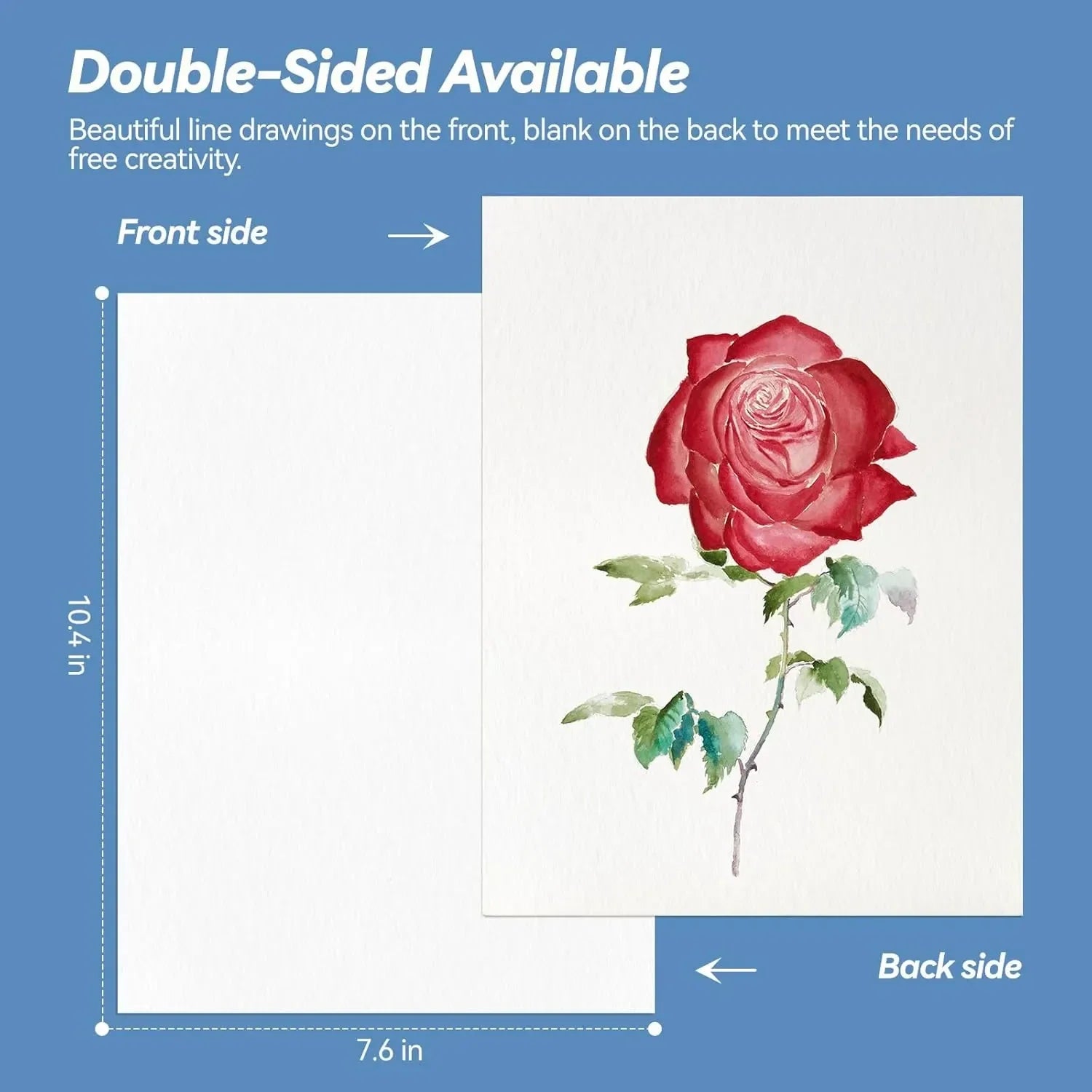 [[[=========Paul Rubens Watercolor Coloring Paper, 10.2 X 7.2 Inches 100% Cotton Hot Pressed Watercolor Paper, 140lb/300gsm, 12 Unique Roses Line Drawings for Adults and Students to Relax and Create Art