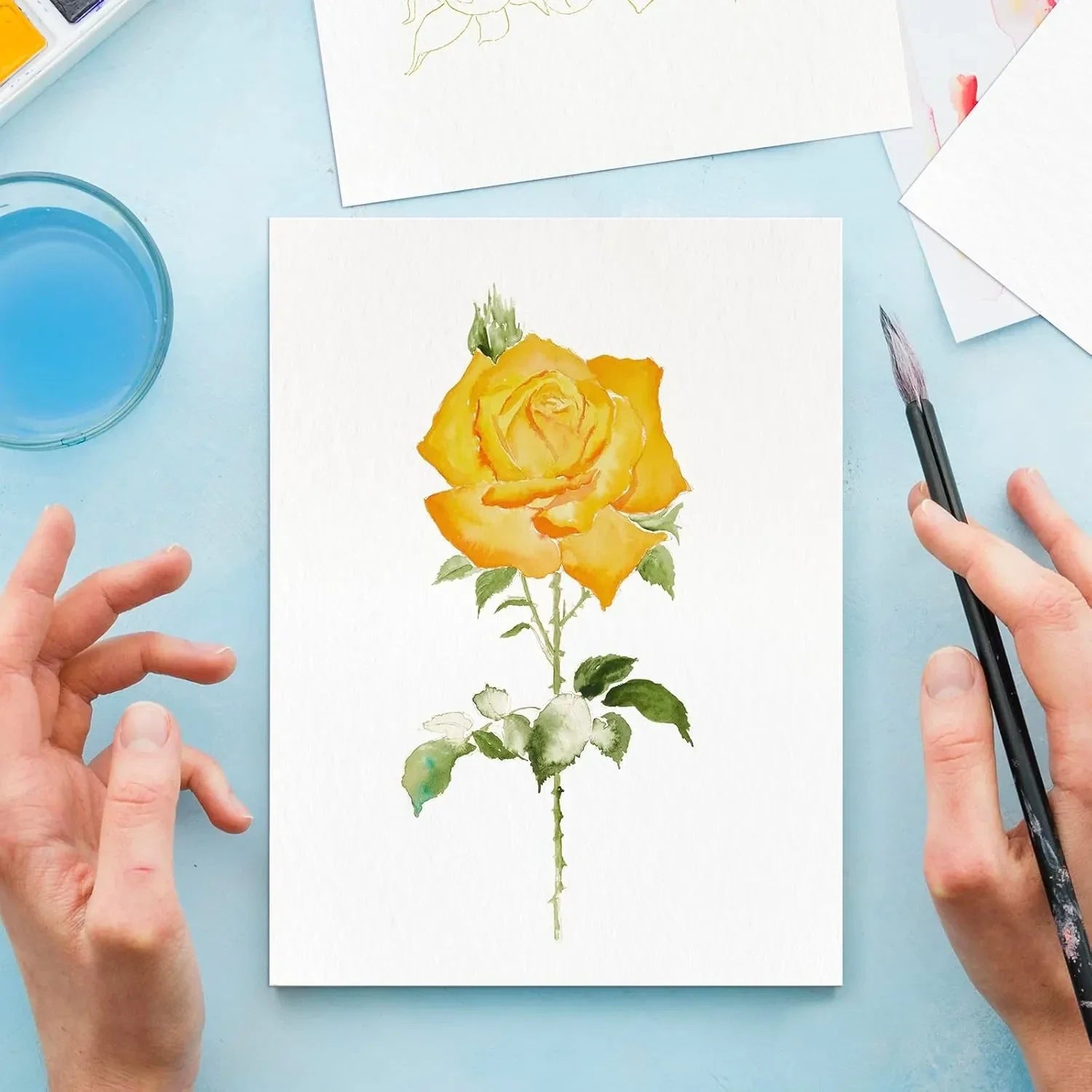 [[[=========Paul Rubens Watercolor Coloring Paper, 10.2 X 7.2 Inches 100% Cotton Hot Pressed Watercolor Paper, 140lb/300gsm, 12 Unique Roses Line Drawings for Adults and Students to Relax and Create Art